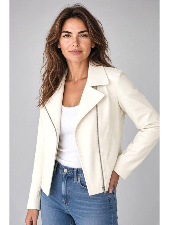 Tahari Jackets & Blazers - Tahari Winter White Cropped Moto Blazer Jacket Size 12 Zip Timeless Classic